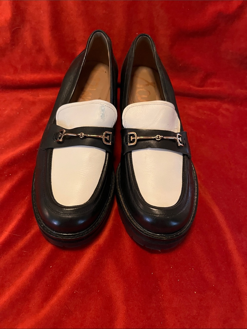 Sam Edelman Black and White Two-Tone Leather Bit Loafers
